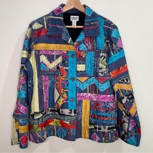 Vintage Chico’s Design Silk Appliqué & Embroidered Denim Jacket - Multicolored
